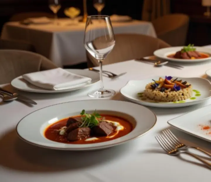 Cinematic, gourmet degusztációs menü művészi tálalással