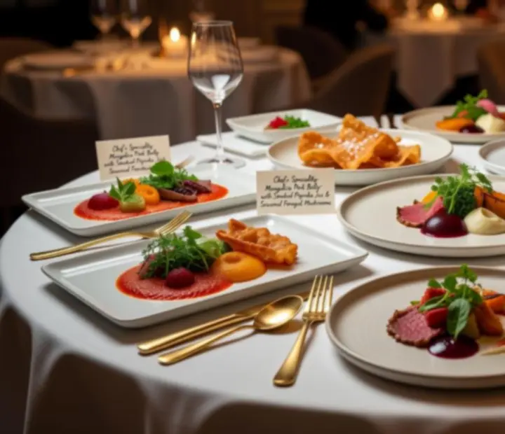 Elegáns gourmet kóstolómenü, kreatív fine dining tálalással