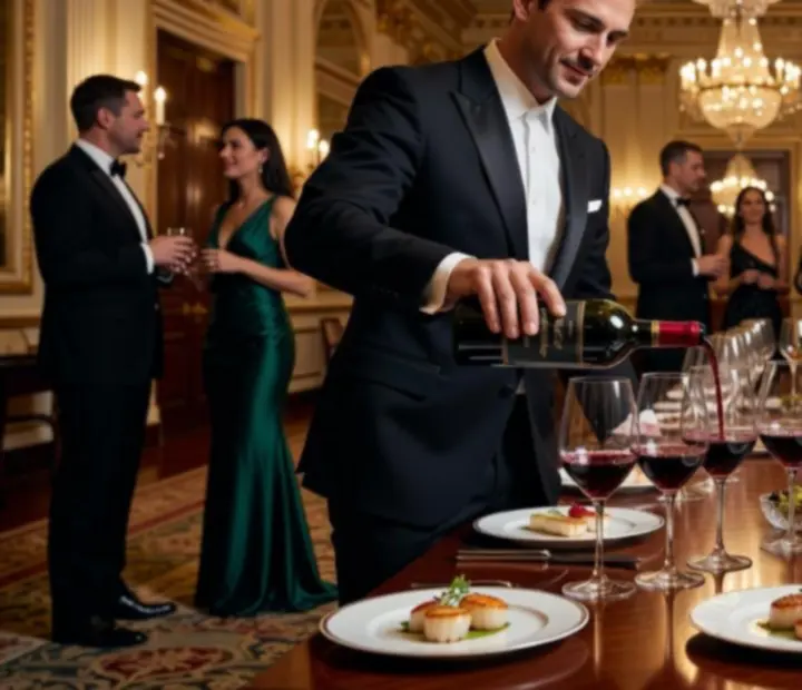 Sommelier bort tölt egy üzleti vacsorán